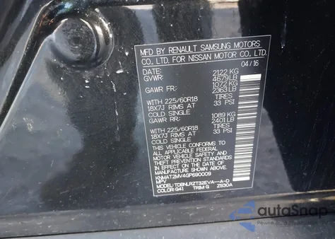 2016 Nissan Rogue Sl z USA, uszkodzony, nr VIN KNMAT2MV4GP690009